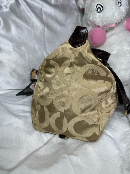 Coach Khaki and Brown Signature Satchel with Scarf Accent - Picture 2 of 6